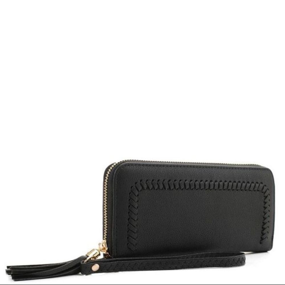 Whipstitch Braided Zip Around Wallet Wristlet